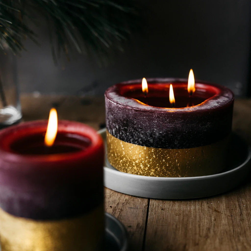 St Eval Figgy Pudding Gold Half Dipped Pillar Candle