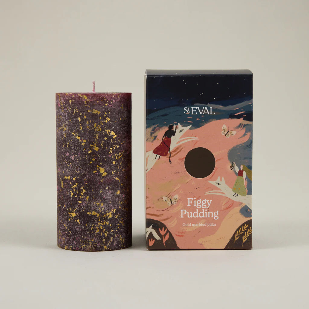 St Eval Figgy Pudding Gold Marbled Pillar Candle
