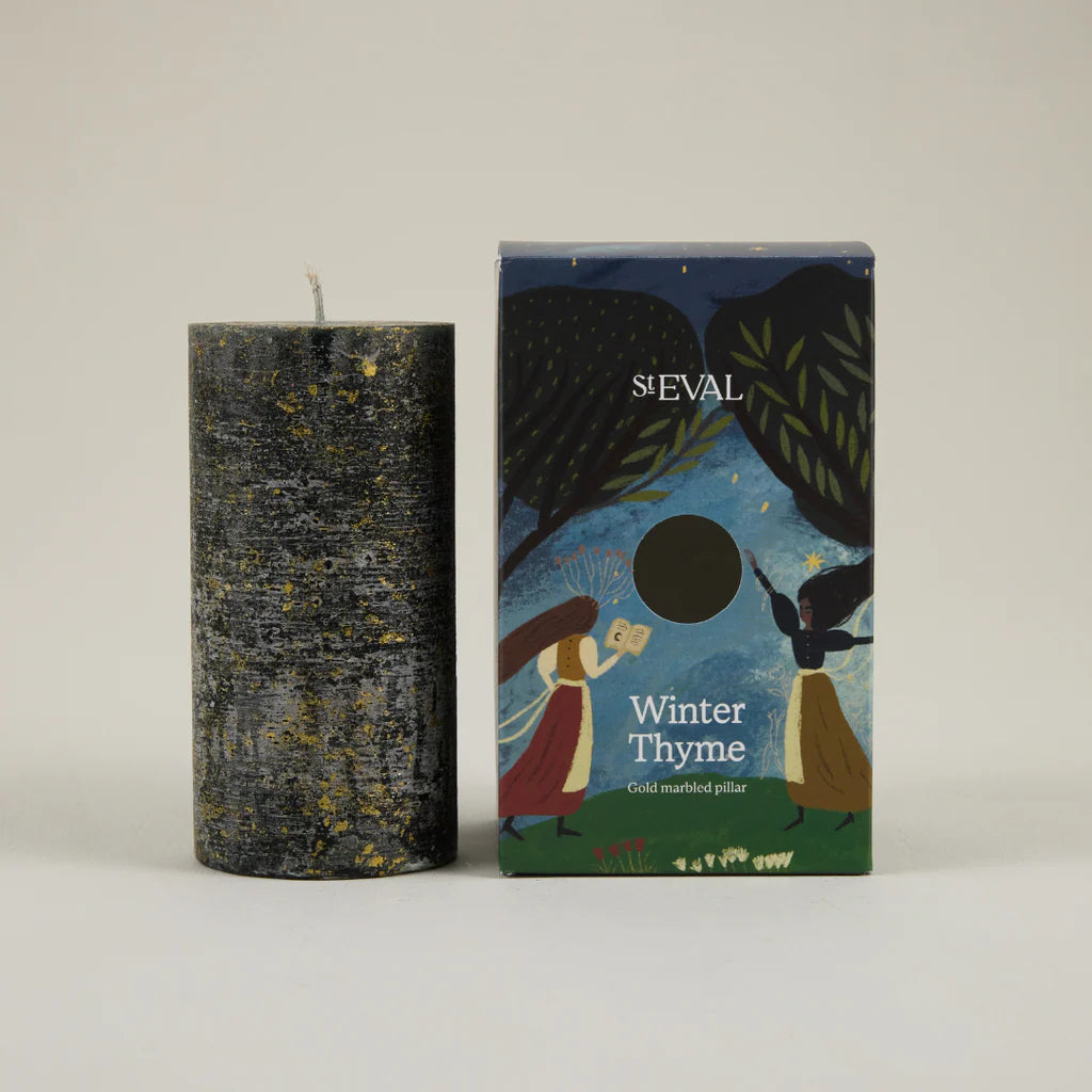 St Eval Winter Thyme Gold Marbled Pillar Candle