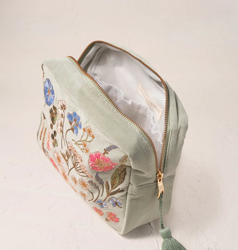 Elizabeth Scarlett Pressed Flower Wash Bag Sage