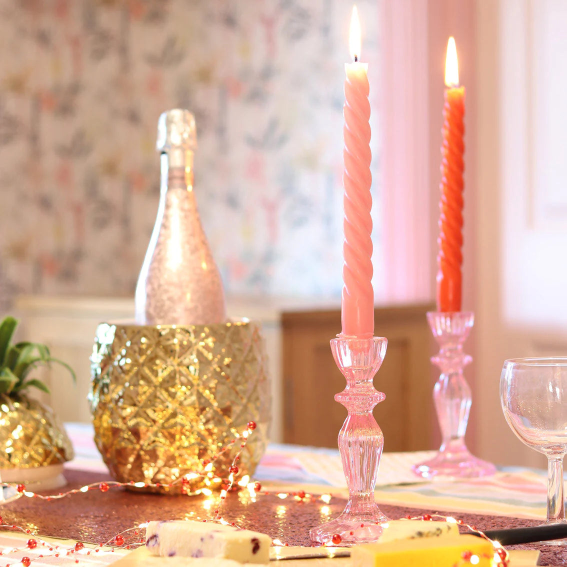 Pink Glass Candle Holder