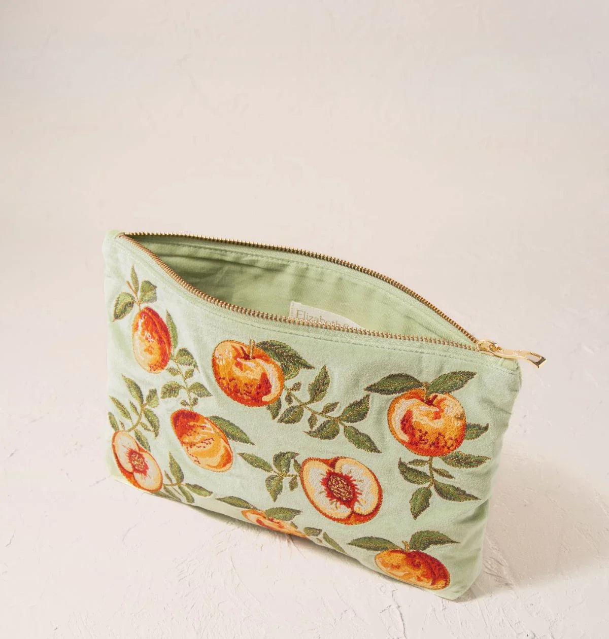 Elizabeth Scarlett Peach Velvet Pouch - Celadon