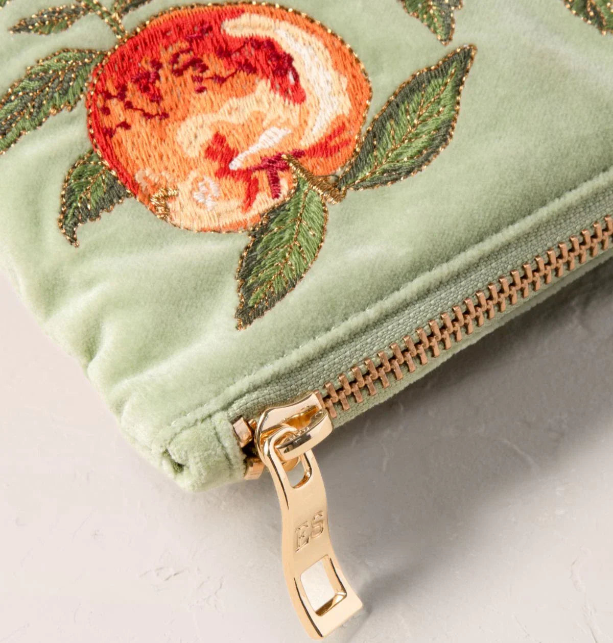 Elizabeth Scarlett Peach Velvet Pouch - Celadon